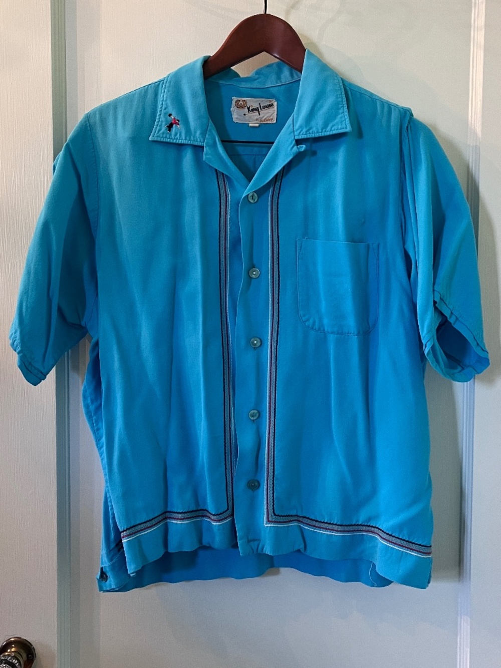 King Louie Men’s True Vintage Turquoise Bowling Shirt XL